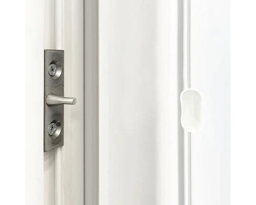 Vue détaillée d''une serrure de porte avec bouton rotatif sur une porte