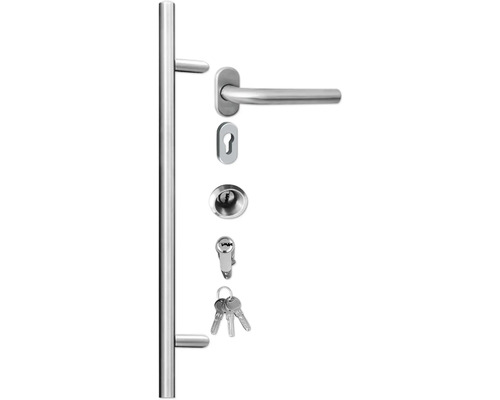 Ensemble de garnitures de porte en acier inoxydable avec barre de traction, ensemble de poignées de porte, serrure à cylindre et clés