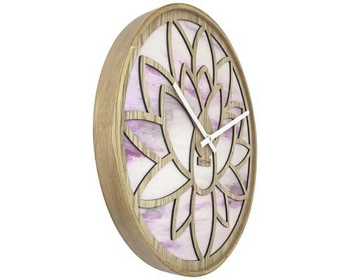 Horloge murale décorative en bois avec forme abstraite et aiguilles blanches