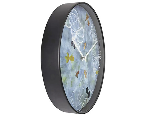 Horloge murale avec motifs de poissons et cadre noir