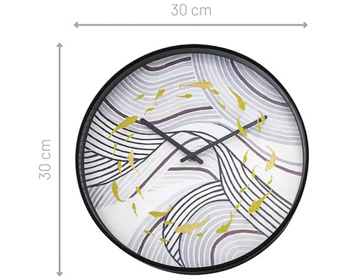 Runde Wanduhr, 30 Zentimeter Durchmesser, mit Fischmuster