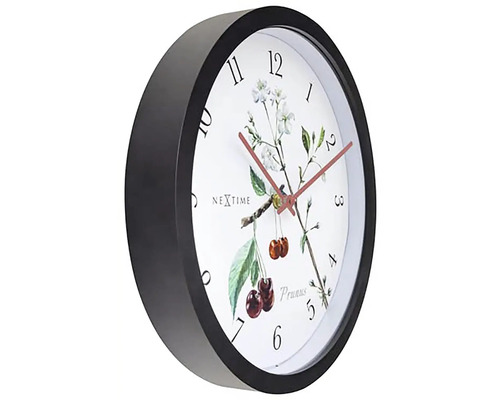 Wanduhr mit Kirschblüten-Motiv und schwarzem Rahmen