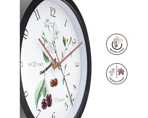 Nextime Wanduhr mit Kirschblütendesign und wetterfestem Gehäuse für den Innen- und Außenbereich