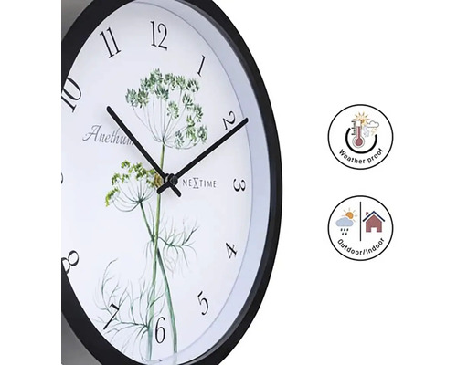Wanduhr mit Pflanzenmotiv, wetterfest und für den Innen- und Aussenbereich geeignet
