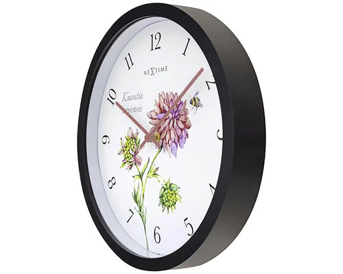 Nextime Wanduhr mit Blumenmotiv und schwarzem Rahmen
