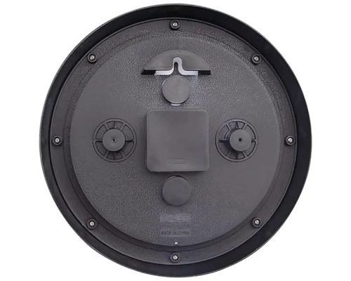 Rückseite einer Wanduhr mit Batteriefach und Aufhängevorrichtung