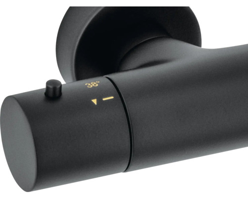 Detailaufnahme einer Armatur mit Temperatureinstellung bis 38 Grad