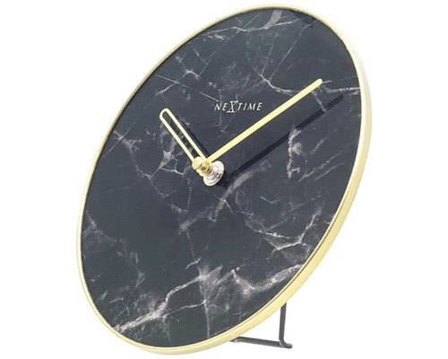 Horloge de table Nextime avec structure en marbre et aiguilles dorées