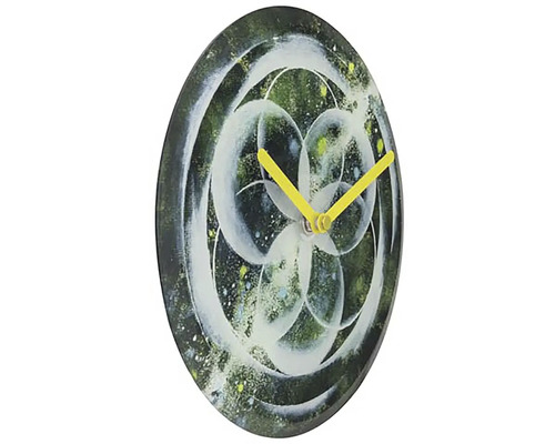 Horloge murale décorative avec motif abstrait et aiguilles jaunes