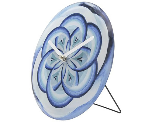 Horloge de table décorative avec motif floral bleu