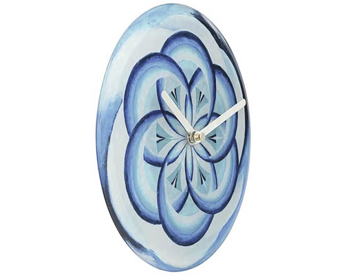 Horloge décorative avec motif floral bleu pour le mur