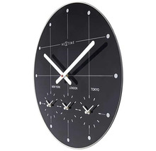 Horloge diff. fuseaux horaires Big City verre noir Ø 43 cm