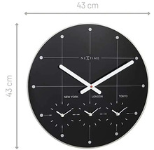 Horloge diff. fuseaux horaires Big City verre noir Ø 43 cm