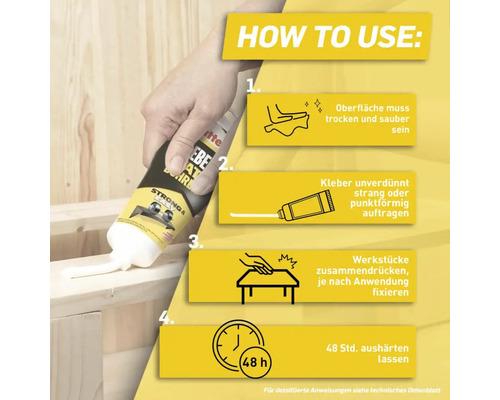 Anleitung zur Anwendung von Klebstoff aus der Tube auf Holzoberflächen in vier Schritten