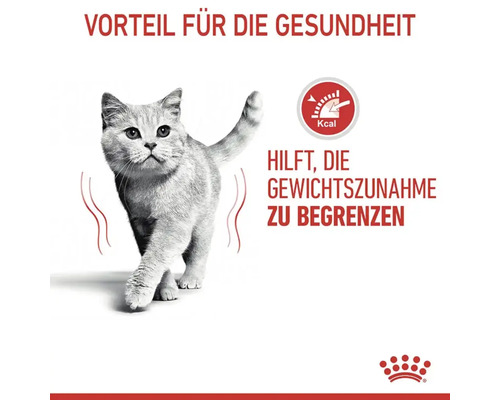 Katze mit dem Hinweis Vorteil für die Gesundheit, hilft die Gewichtszunahme zu begrenzen