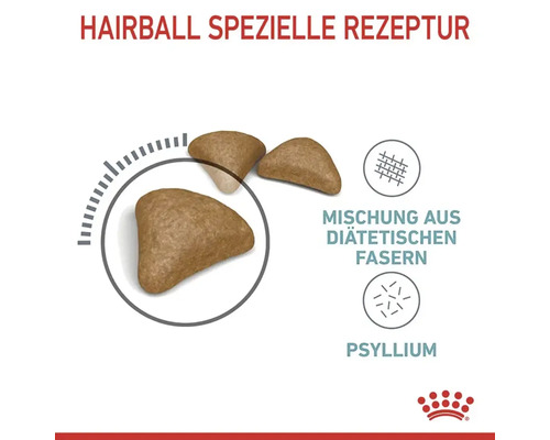 Katzenfutter mit spezieller Rezeptur gegen Haarballen, mit Ballaststoffen und Psyllium
