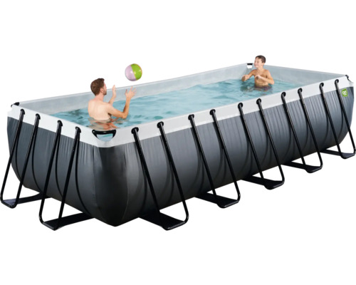 Piscine à cadre rectangulaire avec deux personnes et un ballon