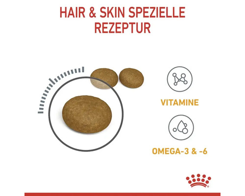 Hundefutter für Haut und Fell mit Vitaminen sowie Omega-3- und Omega-6-Fettsäuren
