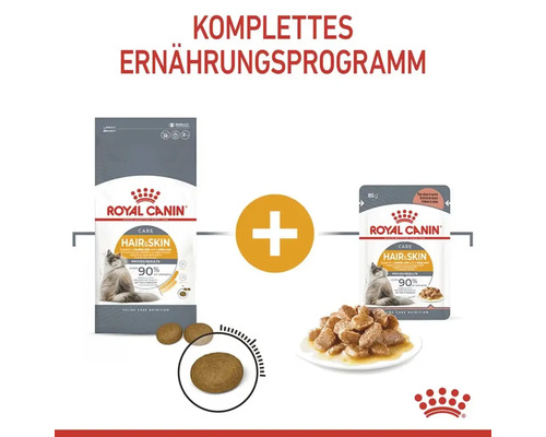 Komplettes Ernährungsprogramm mit Royal Canin Hair and Skin Katzenfutter in Trocken- und Nassfutter Variante