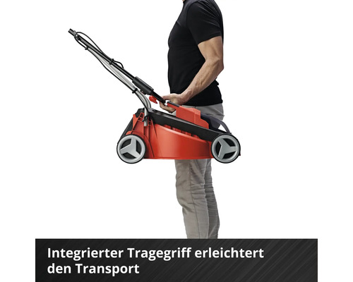 Mann trägt einen Rasenmäher mit integriertem Tragegriff