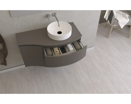 Salle de bains avec meuble sous-lavabo et vasque à poser