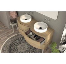 Plan de toilette Baden Haus Vague 138 x 51 cm chêne tabac pour vasque double sans découpe