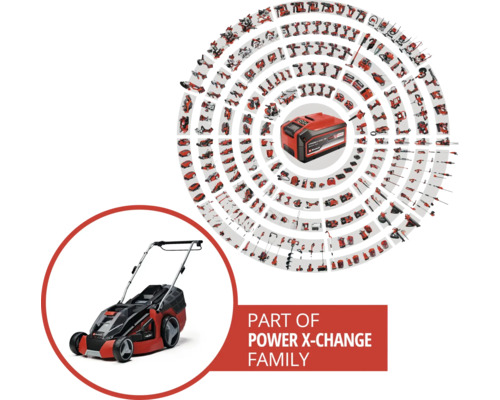 Einhell Power X-Change Familie mit Rasenmäher und Akku-System