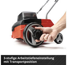 Detailansicht eines Rasenlüfters mit Arbeitstiefeneinstellung