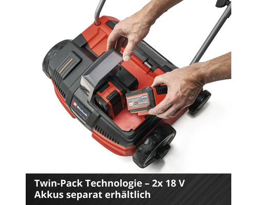 Einhell Akku-Rasenmäher mit eingesetztem Akku