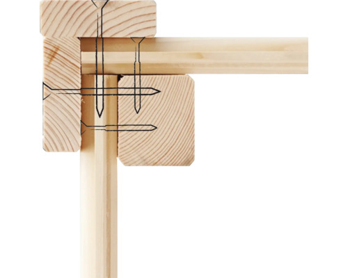Vue détaillée d''un assemblage en bois avec des clous
