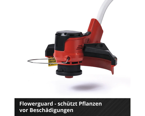 Detailaufnahme eines Rasentrimmers mit Pflanzenschutzbügel