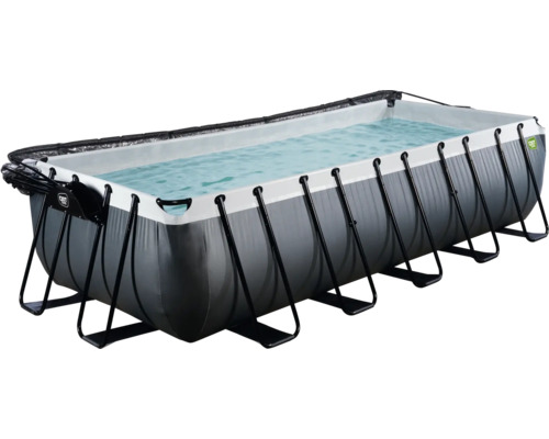 Ensemble de piscine tubulaire hors sol EXIT BlackLeather Style rectangulaire 540x250x122 cm avec groupe de filtration à sable, bâche et échelle noir