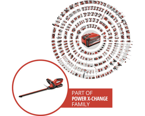 Einhell Power X-Change Akku-Familie mit Heckenschere und Akku