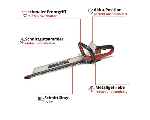 Akkubetriebene Heckenschere mit 55 cm Schnittlänge