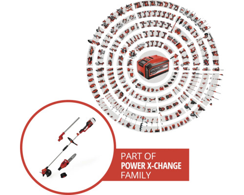 Einhell Power X-Change Gerätefamilie mit Akku und verschiedenen Werkzeugen