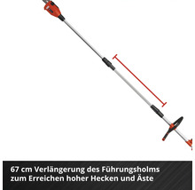 Hochentaster mit 67 Zentimeter Führungsverlängerung zur Erreichung hoher Hecken und Äste.