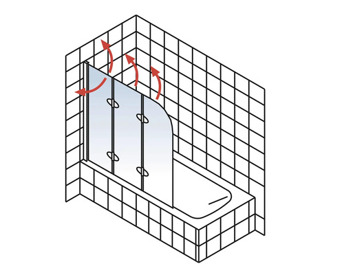 Badewannenaufsatz aus Glas mit Hebe-Senk-Funktion und Dichtlippen zur Ableitung von Spritzwasser