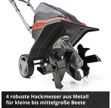 Elektrischer Kultivator mit vier robusten Hackmessern aus Metall für kleine bis mittelgroße Beete