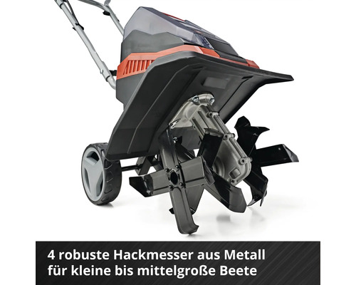 Elektrischer Kultivator mit vier robusten Hackmessern aus Metall für kleine bis mittelgroße Beete