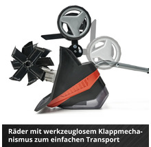 Motorhacke mit Rädern und werkzeuglosem Klappmechanismus zum einfachen Transport