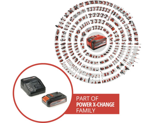 Einhell Power X-Change Batterie et chargeur en set avec aperçu des outils