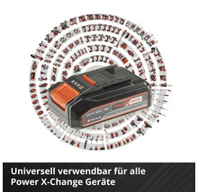 Einhell Power X-Change Akku mit Werkzeug-Illustrationen im Hintergrund