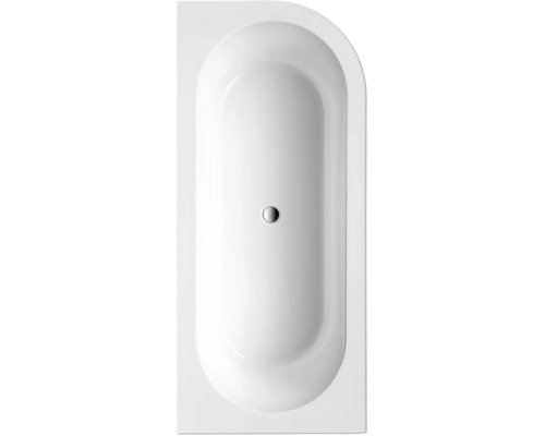 Rechteckige Badewanne aus Acryl mit Abfluss in der Mitte.