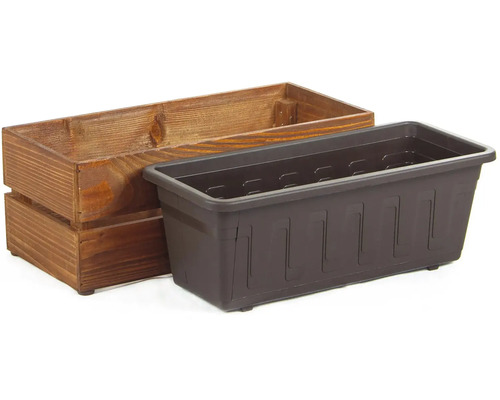 Blumenkasten aus Holz und Kunststoffeinsatz