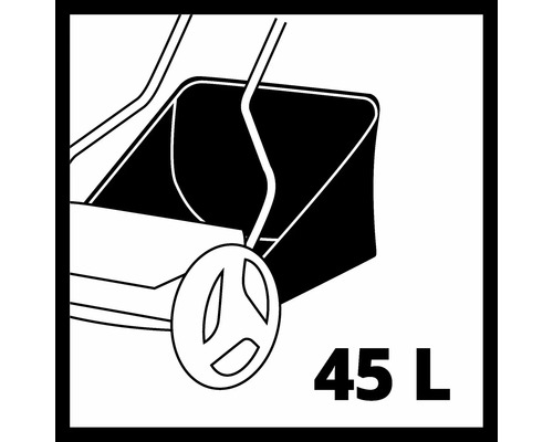 Symbole pour une tondeuse à gazon avec un volume de bac de ramassage de 45 litres