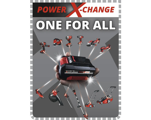 Une batterie Power X-Change avec divers outils et équipements de jardin