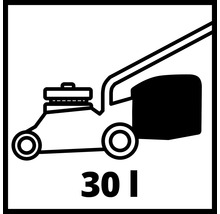 Symbole : Tondeuse à gazon avec volume du panier de ramassage de 30 litres