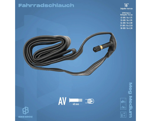 Fahrradschlauch, 16 Zoll mit Autoventil