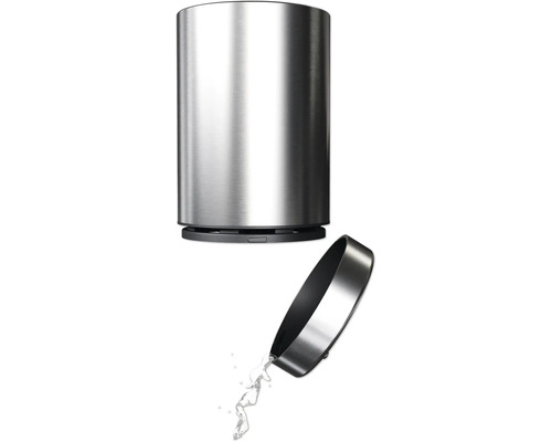 Seifenspender aus Edelstahl mit geöffnetem Behälter und Seife