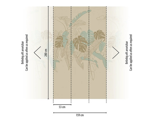 Illustration d''un papier peint photo avec des feuilles tropicales et des dimensions